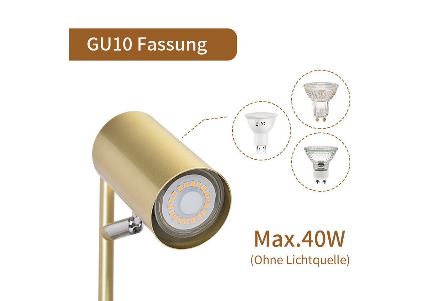 ZMH Tischleuchte GU10,schwenkbare Tischlampe mit 350° Drehbereich, 90° neigbar, ohne Leuchtmittel, für Schreibtisch, Nachttisch und Arbeitszimmer – Bild 5 von 5