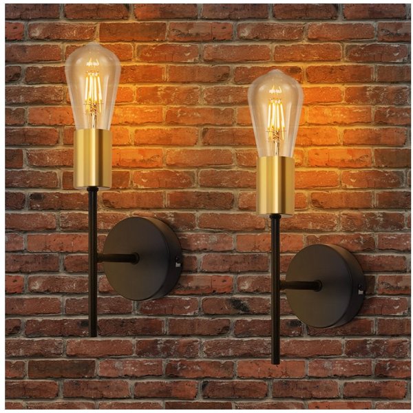 ZMH Wandleuchte 2er-Set Schwarz-Gold, industrielle Wandlampe aus Metall, E27-Fassung, ohne Leuchtmittel, für Flur und Schlafzimmer