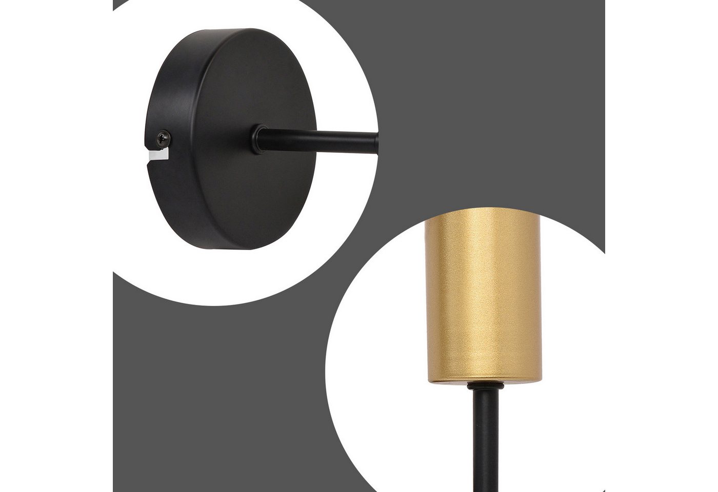 ZMH Wandleuchte 2er-Set Schwarz-Gold, industrielle Wandlampe aus Metall, E27-Fassung, ohne Leuchtmittel, für Flur und Schlafzimmer – Bild 4 von 5