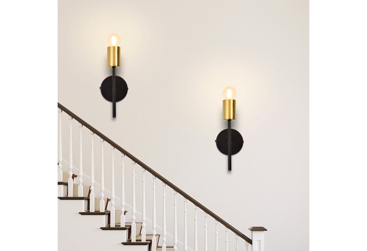ZMH Wandleuchte 2er-Set Schwarz-Gold, industrielle Wandlampe aus Metall, E27-Fassung, ohne Leuchtmittel, für Flur und Schlafzimmer – Bild 5 von 5