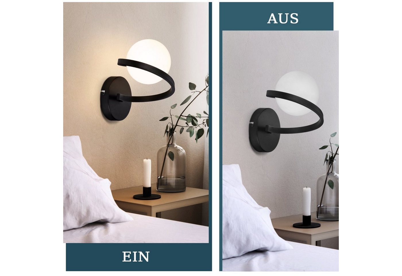 ZMH Wandleuchte innen Weiß, G9 Wandlampe 1-flammig mit mattierter Glaskugel, ohne Leuchtmittel, nach oben oder unten montierbar, für Schlafzimmer Flur Wohnzimme – Bild 4 von 5