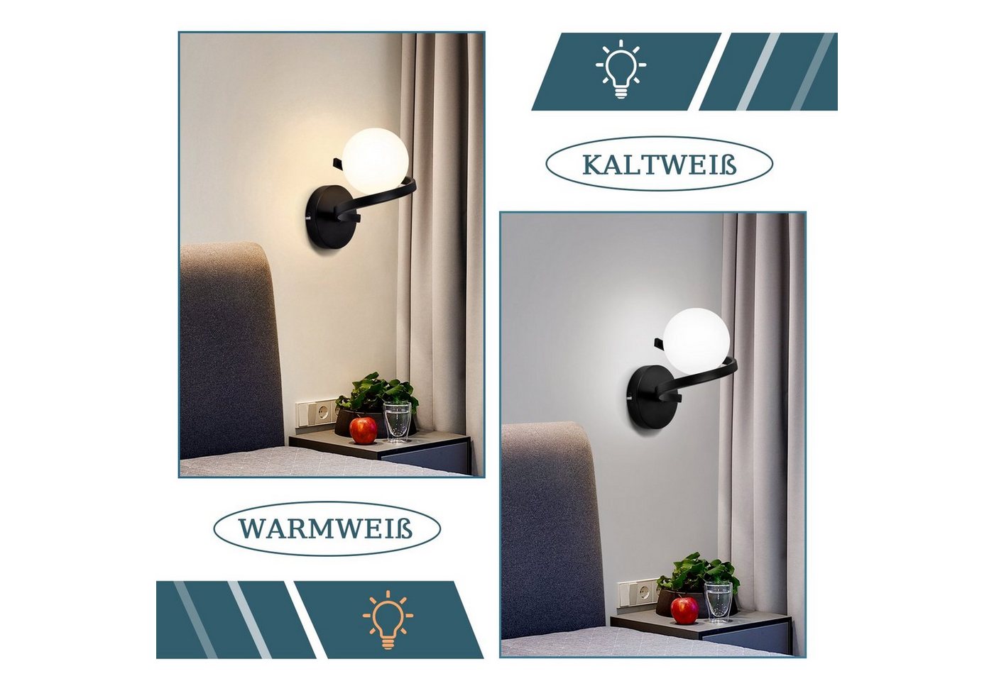 ZMH Wandleuchte innen Weiß, G9 Wandlampe 1-flammig mit mattierter Glaskugel, ohne Leuchtmittel, nach oben oder unten montierbar, für Schlafzimmer Flur Wohnzimme – Bild 5 von 5
