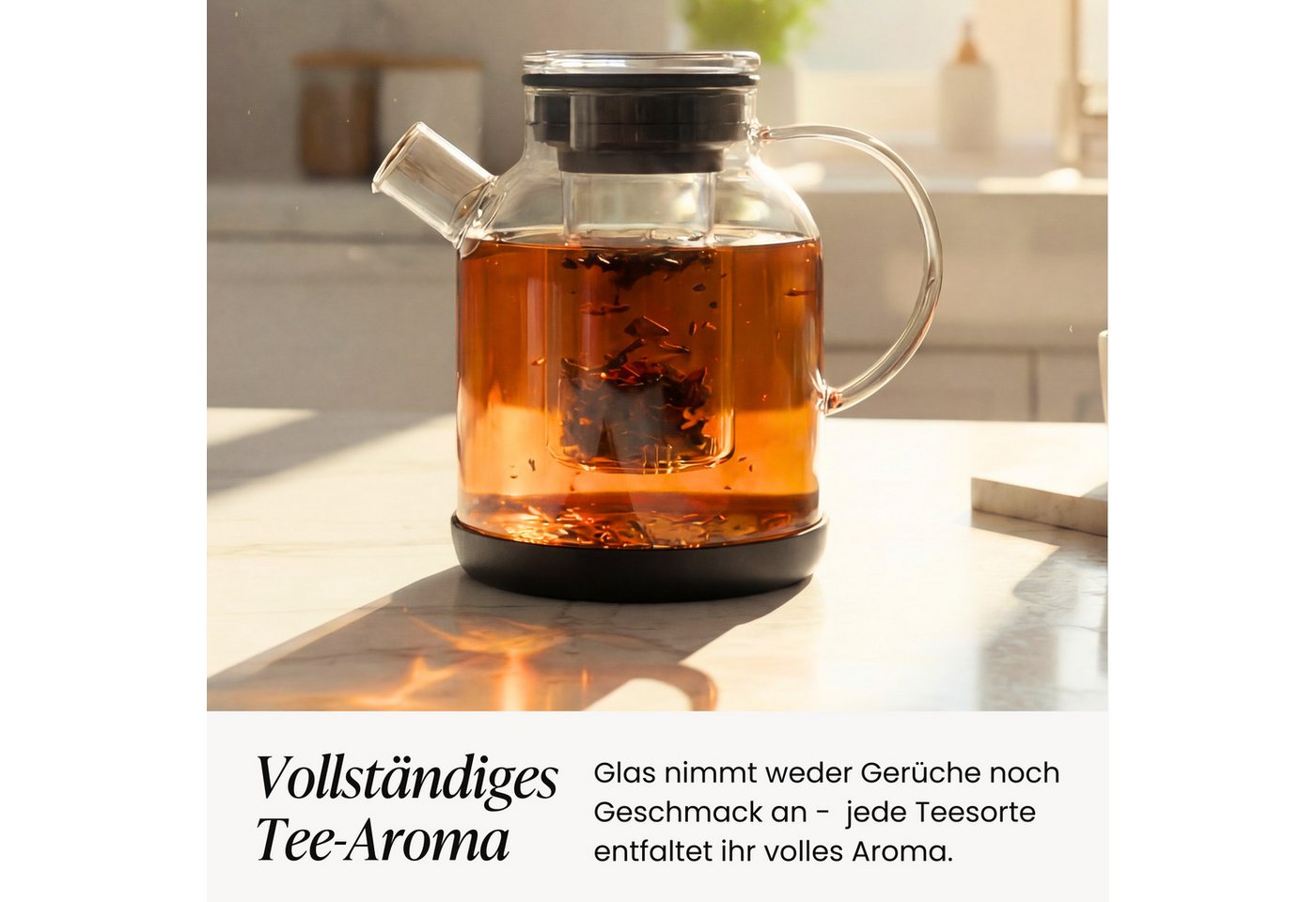 Zoha Teekanne Glasteekanne mit Sieb 1,5 Liter - Hitzebeständiger Teebereiter, Premium Borosilikatglas mit Siebeinsatz – Bild 3 von 3