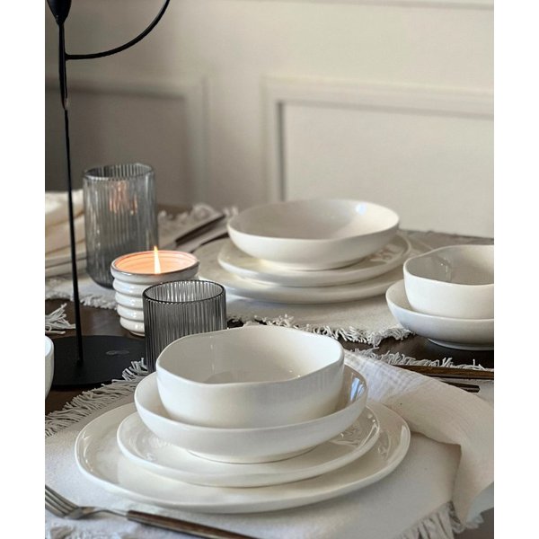 Zoha Teller-Set Perlemor weiß - Skandinavisches Design, Teller Set spülmaschinenfest (24-tlg), 6 Personen, Hochwertiges Steingut, Mikrowellenfestes & Kratzbestä