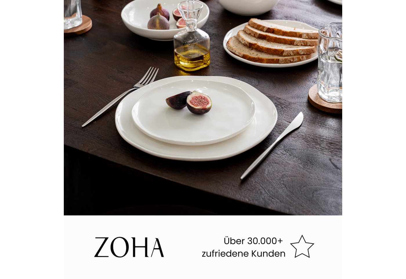 Zoha Teller-Set Perlemor weiß - Skandinavisches Design, Teller Set spülmaschinenfest (24-tlg), 6 Personen, Hochwertiges Steingut, Mikrowellenfestes & Kratzbestä – Bild 3 von 5
