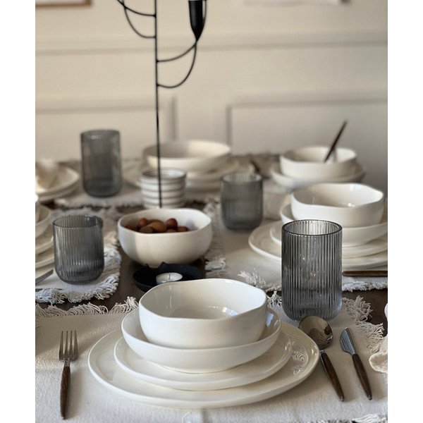 Zoha Teller-Set Perlemor weiß - Skandinavisches Design, Teller Set spülmaschinenfest (48-tlg), 6 Personen, Hochwertiges Steingut, Mikrowellenfestes & Kratzbestä