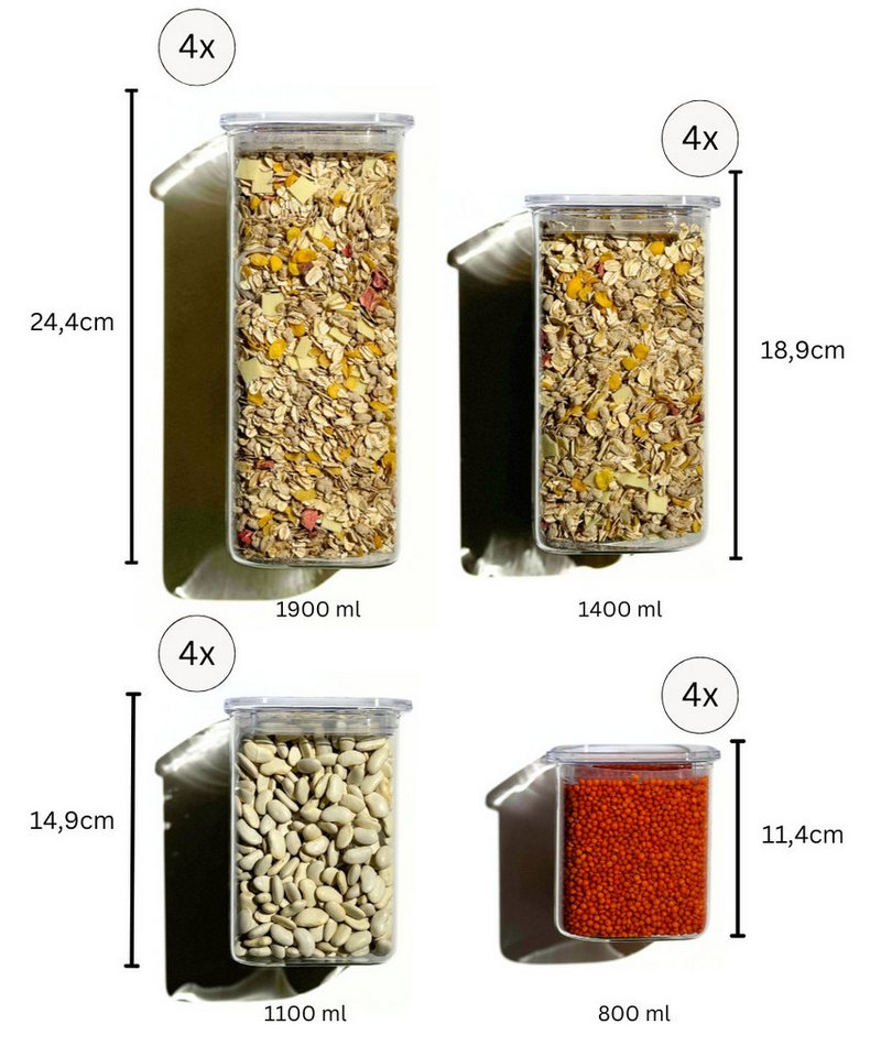 Zoha Vorratsglas Eckige Vorratsdosen aus Glas mit luftdichtem Deckel, Stapelbar, Borosilikatglas, (Komplett Set, 16-tlg., Verschiedene Größen), Behälter aus Gla – Bild 2 von 5