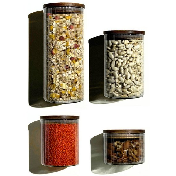 Zoha Vorratsglas Luftdichte Vorratsgläser mit geriffeltem, stapelbarem Glas, Borosilikatglas, (Akazienholz-Deckel Komplett Set, 4-tlg., Verschiedene Größen), Be
