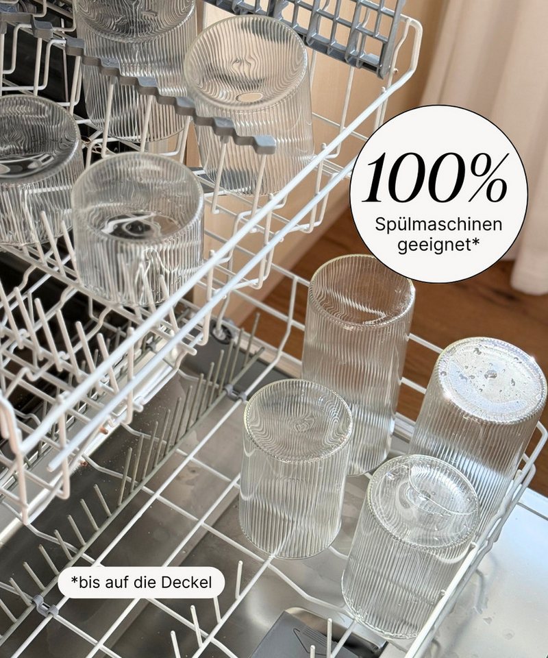 Zoha Vorratsglas Luftdichte Vorratsgläser mit geriffeltem, stapelbarem Glas, Borosilikatglas, (Akazienholz-Deckel Komplett Set, 4-tlg., Verschiedene Größen), Be – Bild 3 von 5