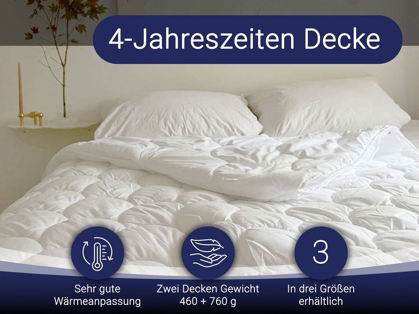 ZOLLNER 4-Jahreszeitenbett, 135 x 200 cm, 100% Polyester, vom Hotelwäschespezialisten – Bild 2 von 5