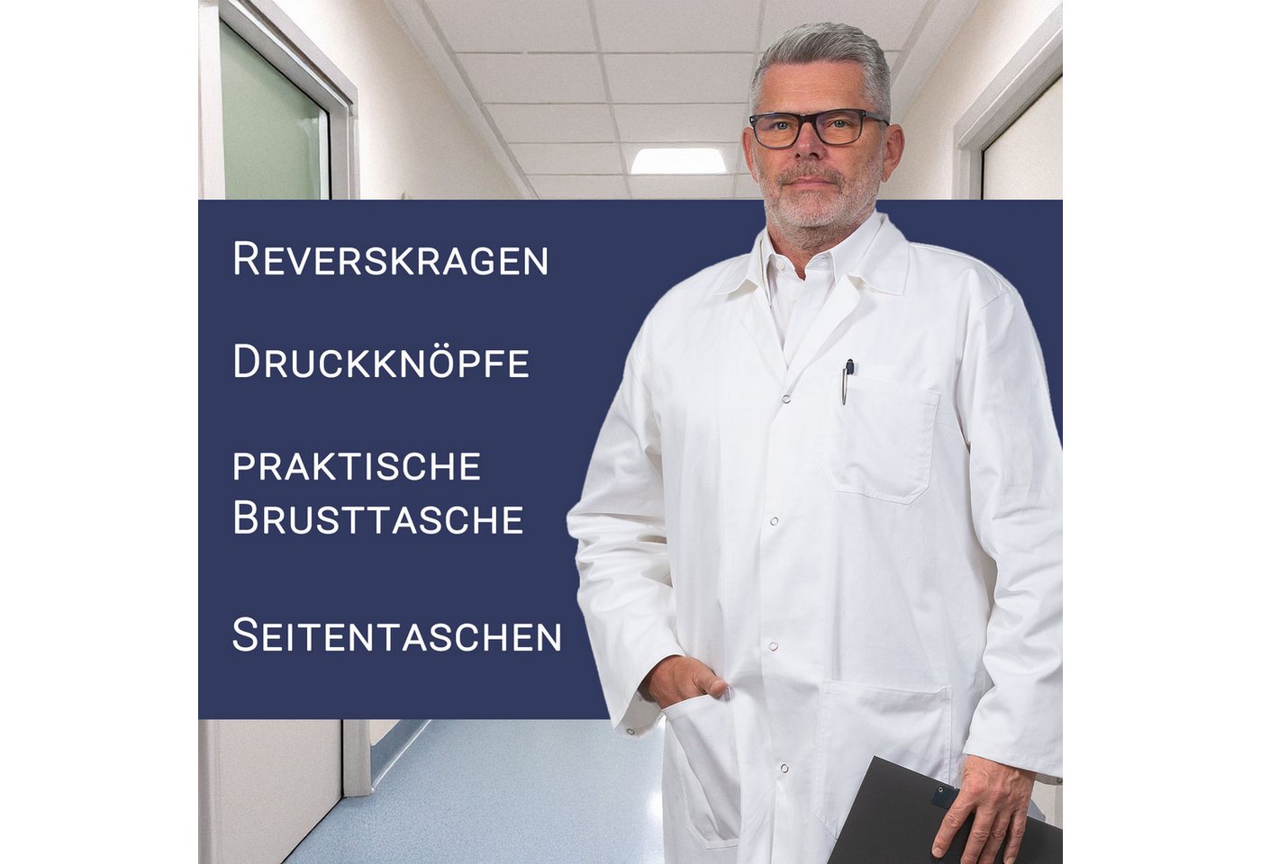 ZOLLNER Arztkittel 65% Polyester, 35% Baumwolle, Größe 44-56, weiß, mit Druckknöpfe – Bild 2 von 5