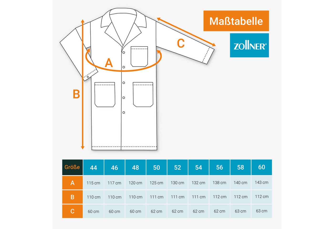 ZOLLNER Arztkittel 65% Polyester, 35% Baumwolle, Größe 44-56, weiß, mit Druckknöpfe – Bild 3 von 5