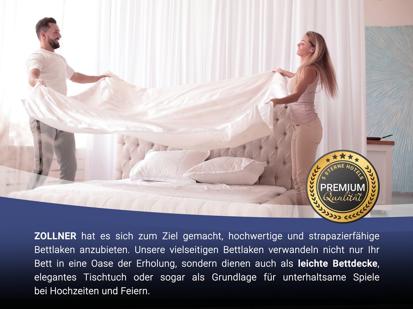 ZOLLNER Betttuch, Baumwolltuch, Gummizug: ohne, (1 Stück), 160 x 285 cm, 100% Baumwolle, vom Hotelwäschespezialisten – Bild 4 von 5