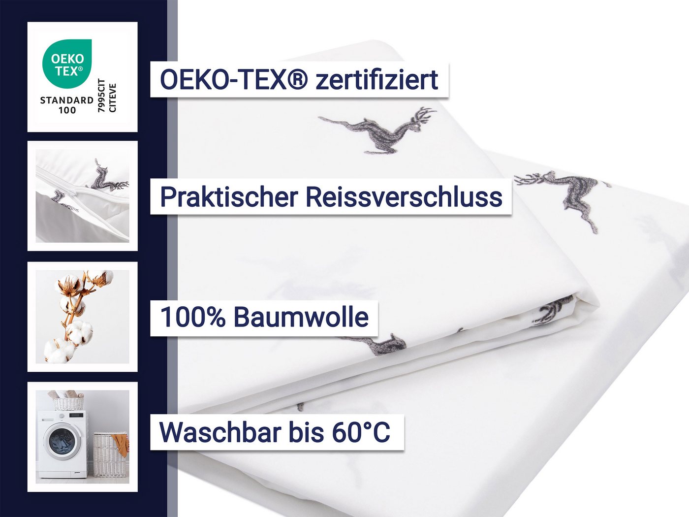 ZOLLNER Bettwäsche, Baumwolltuch, 2 teilig, 100% Baumwolle, vom Hotelwäschespezalisten – Bild 3 von 5