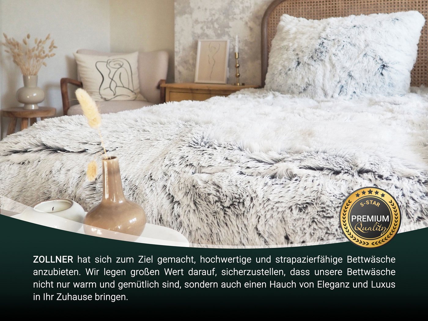 ZOLLNER Bettwäsche, Mikrofaser, 2 teilig, 100% Polyester, extra flauschige Felloptik, warm – Bild 2 von 5