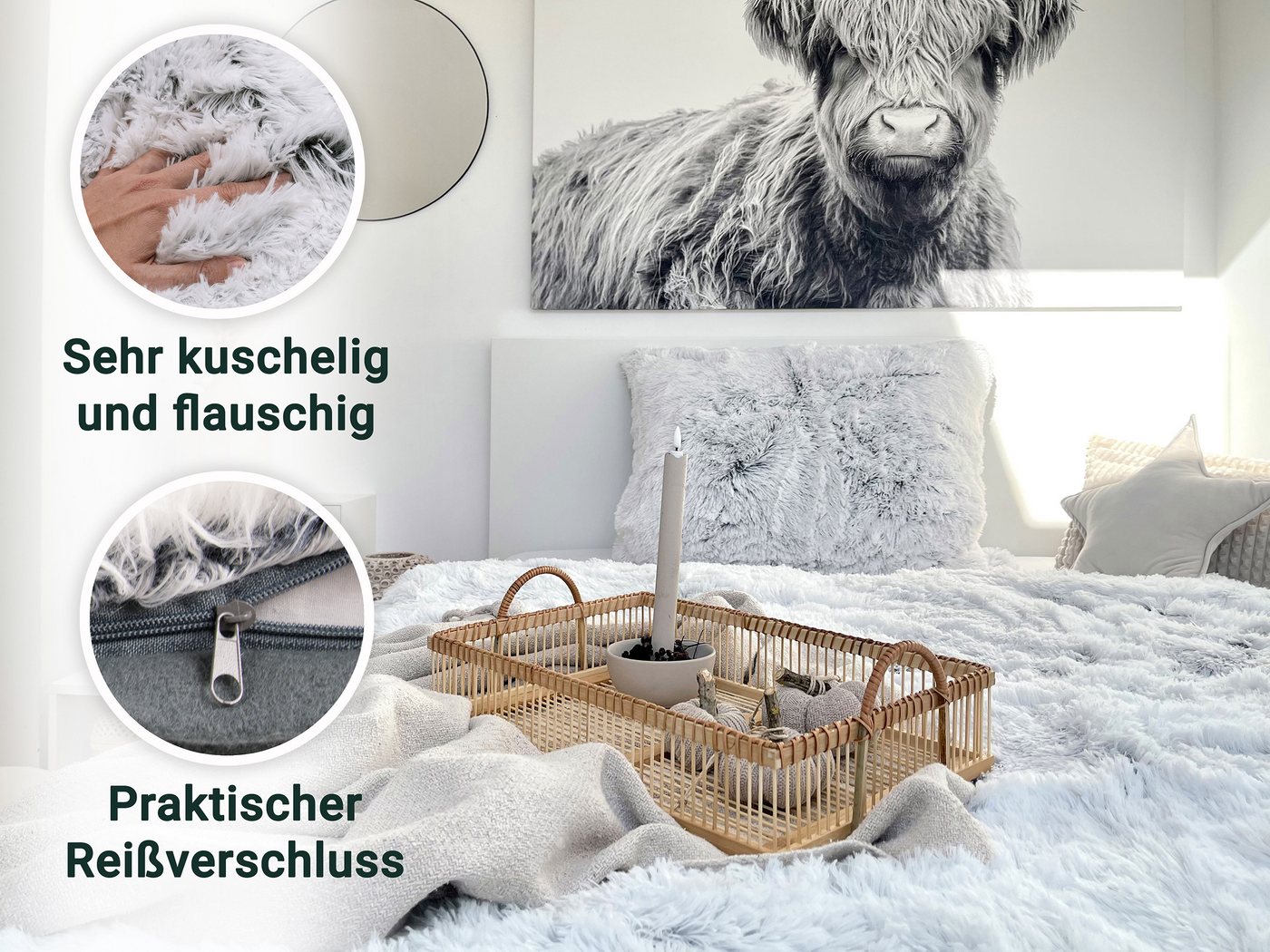 ZOLLNER Bettwäsche, Mikrofaser, 2 teilig, 100% Polyester, extra flauschige Felloptik, warm – Bild 3 von 5