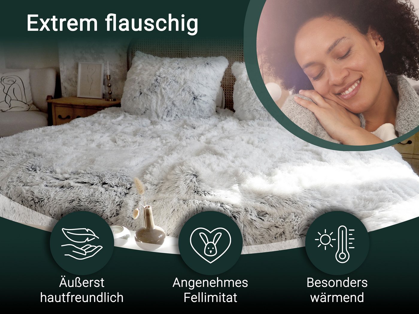 ZOLLNER Bettwäsche, Mikrofaser, 2 teilig, 100% Polyester, extra flauschige Felloptik, warm – Bild 5 von 5