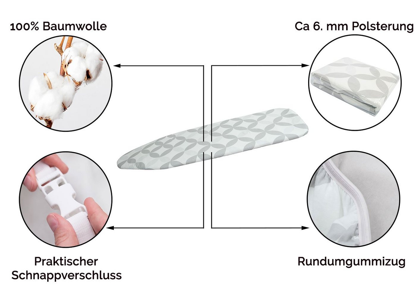 ZOLLNER Bügelbrettbezug, 100% Baumwolle, Schnappverschluss, 3mm dicker Fleece und Formschaum – Bild 2 von 5