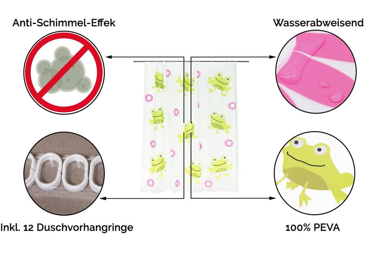 ZOLLNER Duschvorhang Breite 180 cm (Set), 100% Polyester, Anti-Schimmel-Effekt – Bild 2 von 5