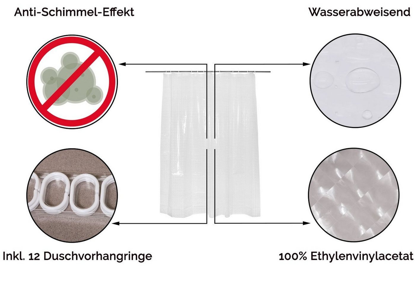 ZOLLNER Duschvorhang Breite 180 cm (Set), 100% Polyester, Anti-Schimmel-Effekt – Bild 2 von 5