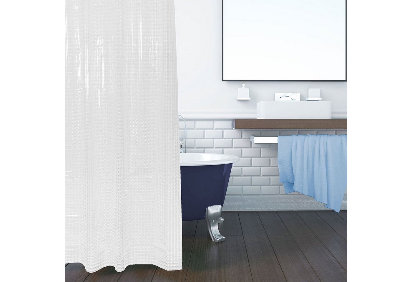 ZOLLNER Duschvorhang Breite 180 cm (Set), 100% Polyester, Anti-Schimmel-Effekt – Bild 3 von 5