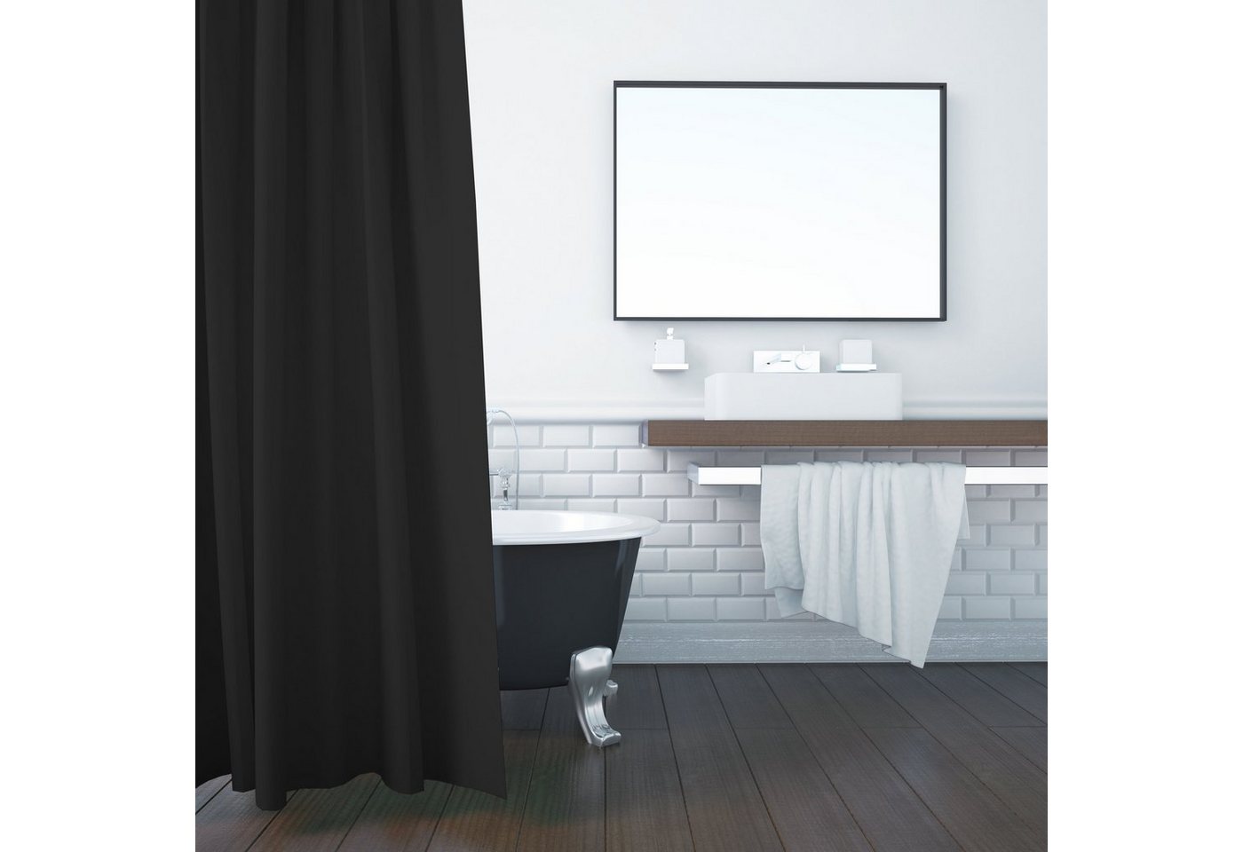 ZOLLNER Duschvorhang Breite 180 cm (Set), 100% Polyester, Anti-Schimmel-Effekt – Bild 3 von 5