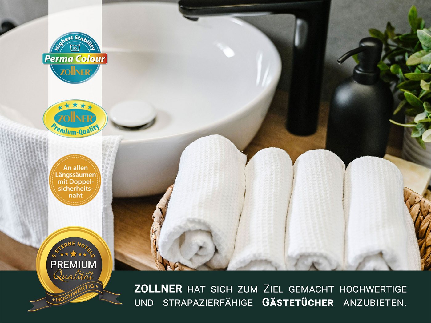 ZOLLNER Gästehandtücher, Waffelpique (10-St), 30 x 50 cm, 100% Baumwolle, vom Hotelwäschespezialisten, Waffelpique – Bild 5 von 5