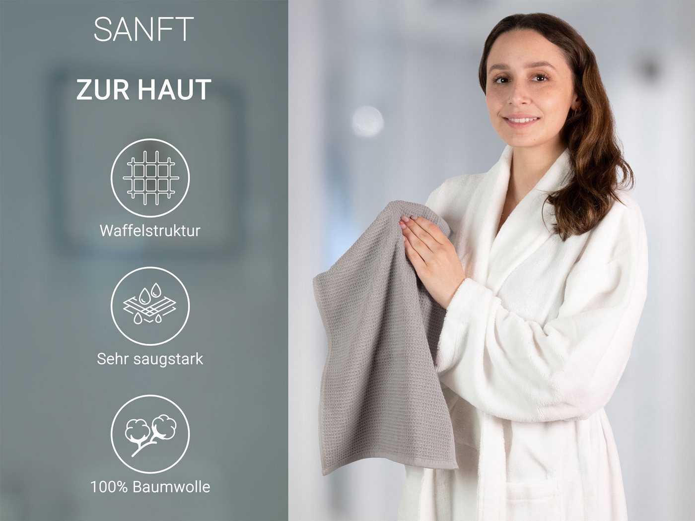 ZOLLNER Gästehandtücher, Waffelpique (10-St), 30 x 50 cm, 100% Baumwolle, vom Hotelwäschespezialisten, Waffelpique – Bild 3 von 5