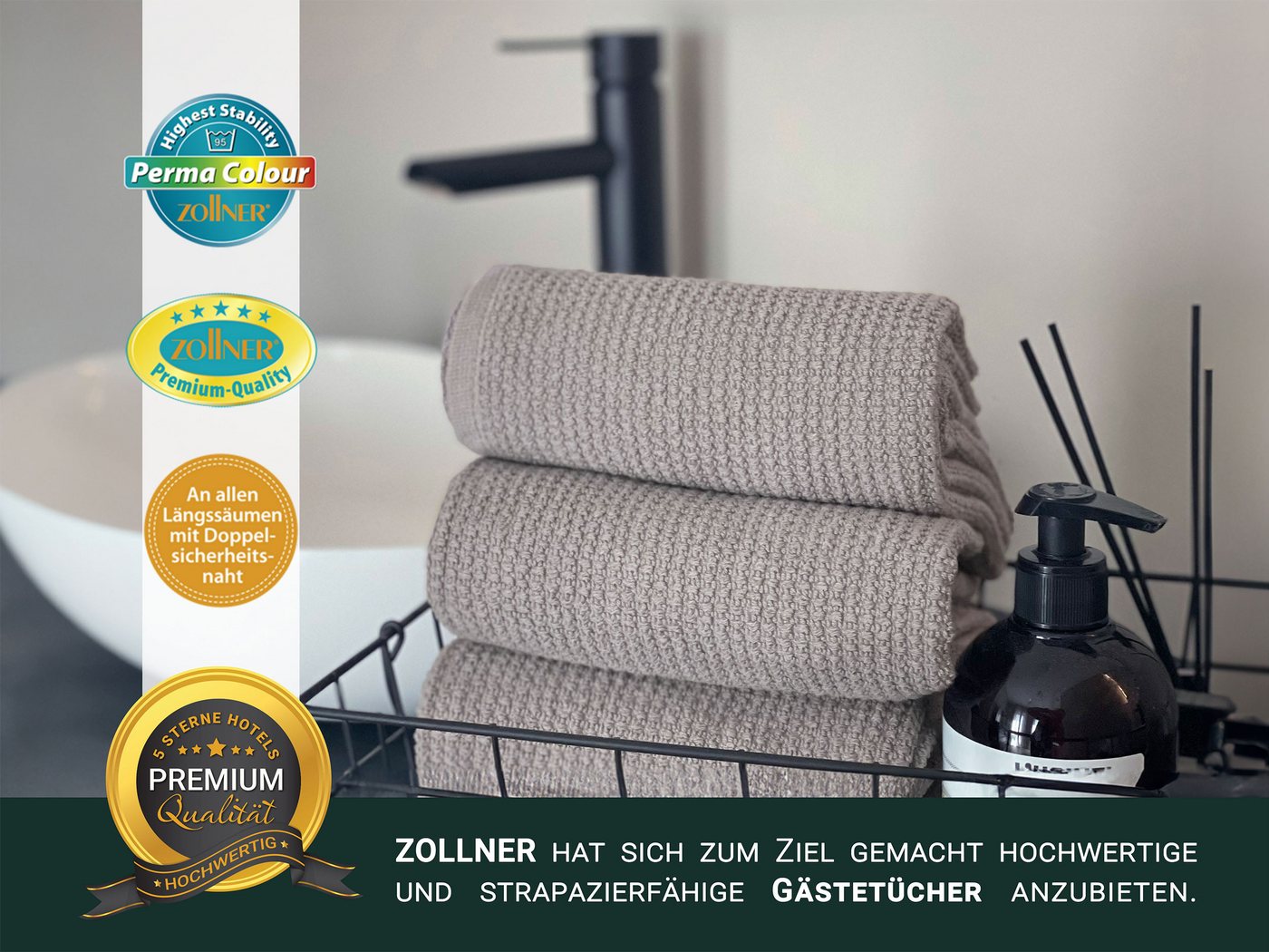 ZOLLNER Gästehandtücher, Waffelpique (10-St), 30 x 50 cm, 100% Baumwolle, vom Hotelwäschespezialisten, Waffelpique – Bild 5 von 5