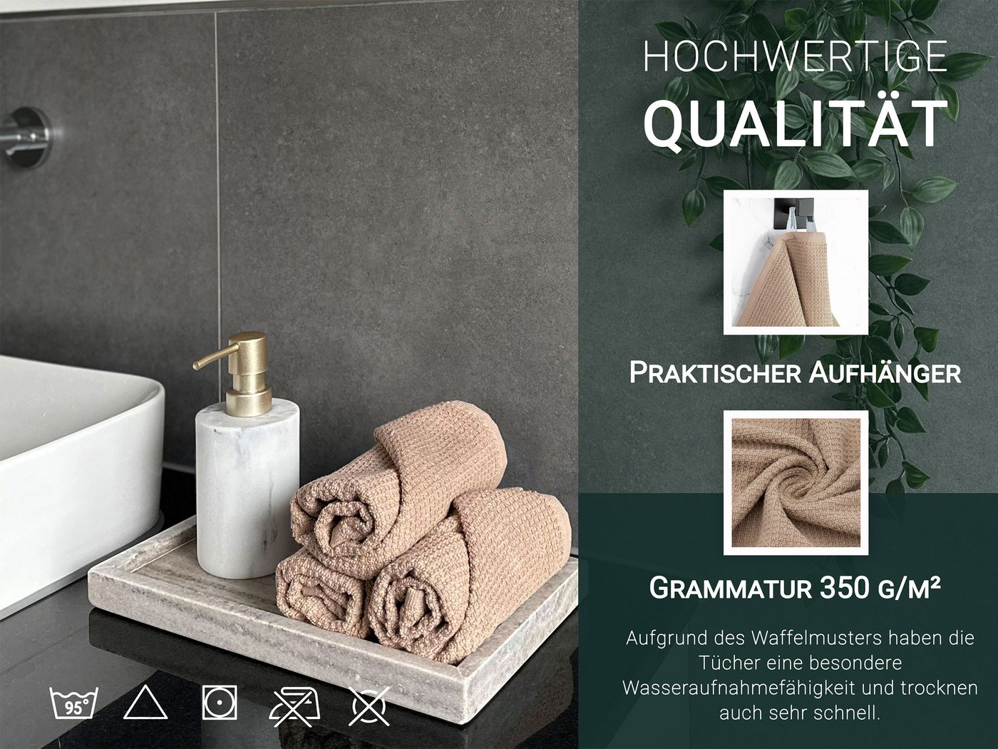 ZOLLNER Gästehandtücher, Waffelpique (10-St), 30 x 50 cm, 100% Baumwolle, vom Hotelwäschespezialisten, Waffelpique – Bild 2 von 5