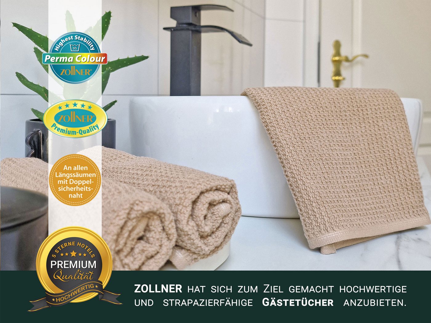 ZOLLNER Gästehandtücher, Waffelpique (10-St), 30 x 50 cm, 100% Baumwolle, vom Hotelwäschespezialisten, Waffelpique – Bild 5 von 5