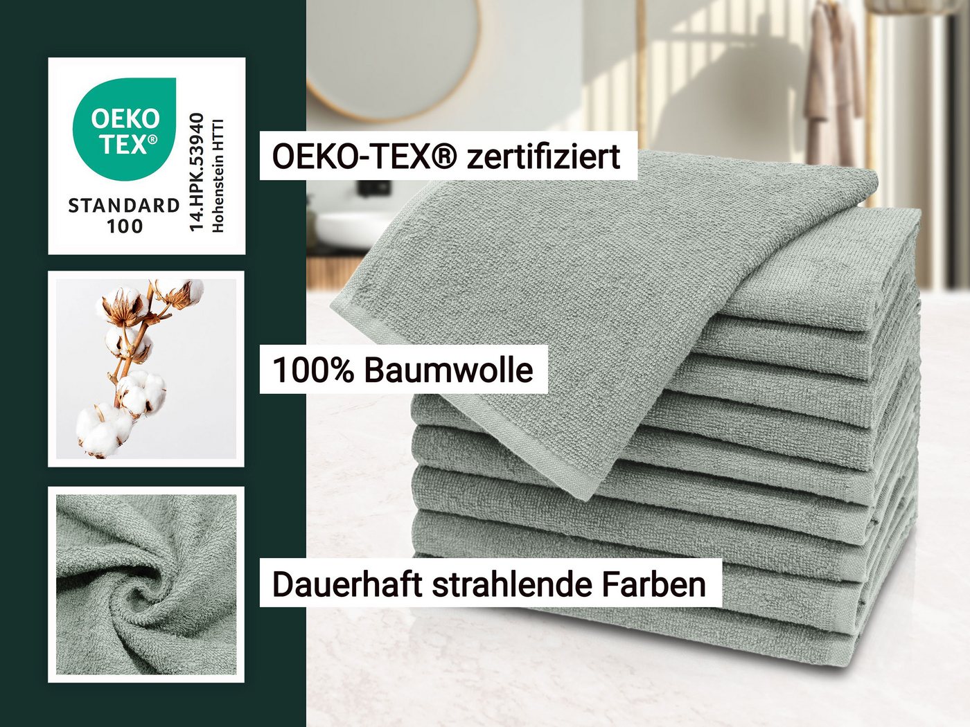 ZOLLNER Gästehandtücher, Walkfrottier (10-St), 30 x 50 cm, 100% Baumwolle, vom Hotelwäschespezialisten – Bild 4 von 5