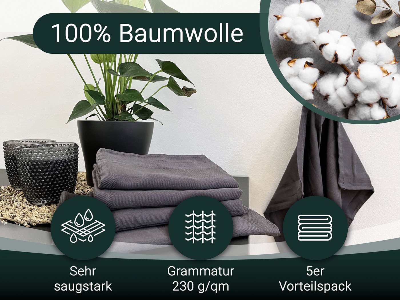 ZOLLNER Geschirrtuch, (5-tlg), 100% Baumwolle – Bild 3 von 5