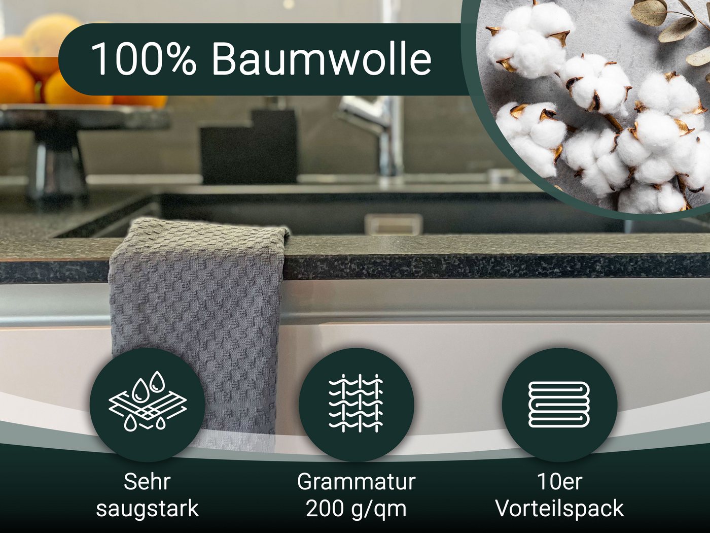 ZOLLNER Geschirrtuch, (Spar-Set, 10-tlg), 45 x 60 cm, 100% Baumwolle, vom Hotelwäschespezialisten – Bild 4 von 5