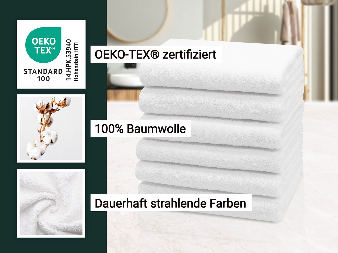 ZOLLNER Handtücher, Walkfrottier (6-St), 50 x 100 cm, 100% Baumwolle, vom Hotelwäschespezialisten – Bild 4 von 5