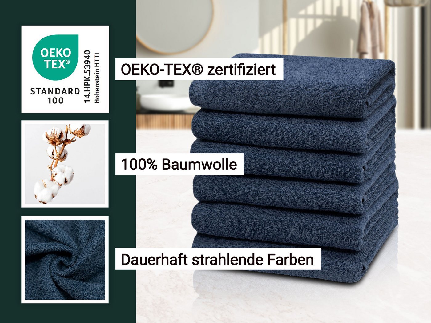 ZOLLNER Handtücher, Walkfrottier (6-St), 50 x 100 cm, 100% Baumwolle, vom Hotelwäschespezialisten – Bild 4 von 5