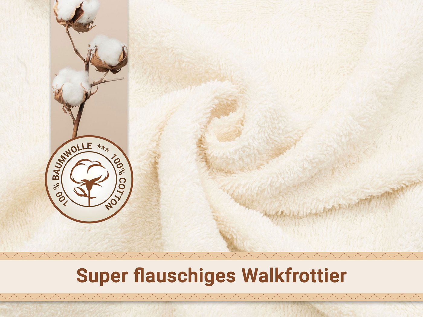 ZOLLNER Kapuzenhandtuch, Walkfrottier (1-St), 100 x 100 cm, 100% Baumwolle, vom Hotelwäschespezialisten – Bild 4 von 5