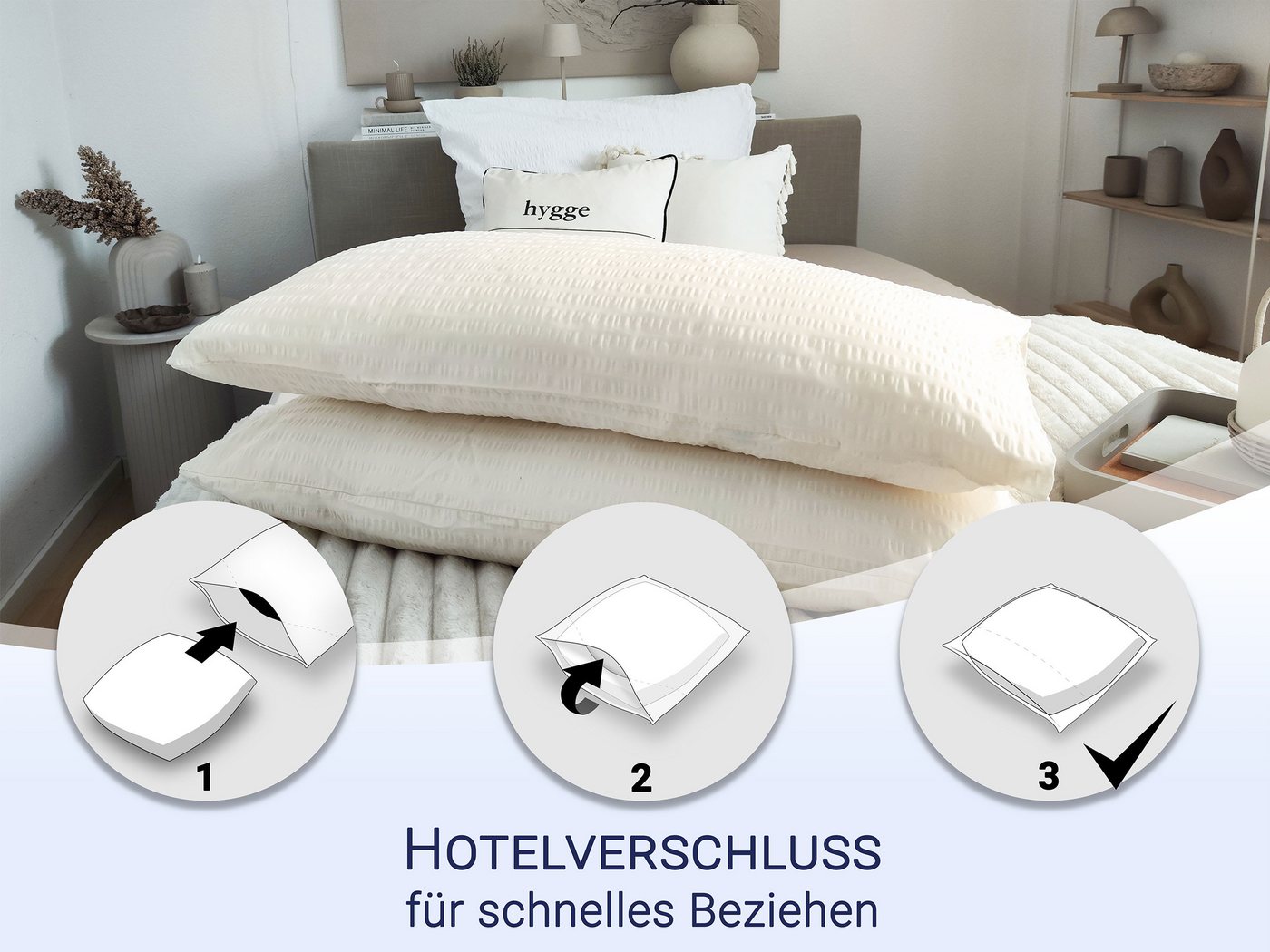 ZOLLNER Kissenbezug, (2 Stück), 40 x 80 cm, 100% Baumwolle, vom Hotelwäschespezalisten, Seersucker – Bild 4 von 5