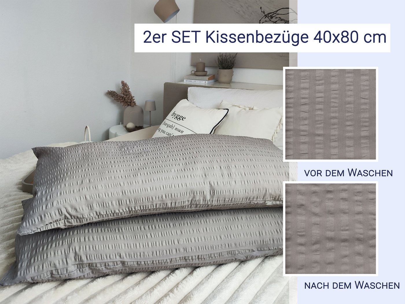 ZOLLNER Kissenbezug, (2 Stück), 40 x 80 cm, 100% Baumwolle, vom Hotelwäschespezalisten, Seersucker – Bild 5 von 5