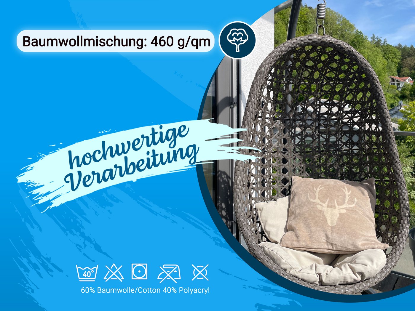 ZOLLNER Kissenbezug, (2 Stück), 50 x 50 cm, 60% Baumwolle, 40% Polyacryl, vom Hotelwäschespezalisten – Bild 3 von 5