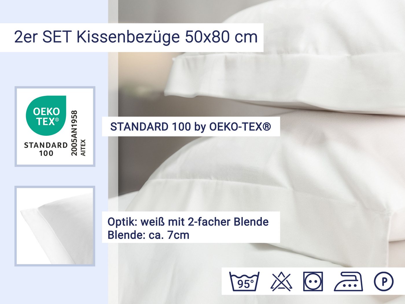 ZOLLNER Kissenbezug, (2 Stück), 50 x 80 cm, 100% Baumwolle, vom Hotelwäschespezalisten – Bild 5 von 5