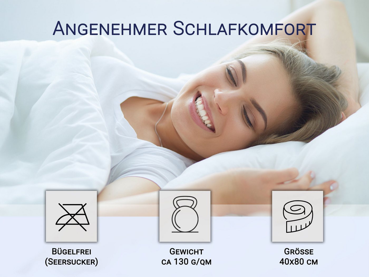 ZOLLNER Kissenbezug, (2 Stück), 40 x 80 cm, 100% Baumwolle, vom Hotelwäschespezalisten, Seersucker – Bild 3 von 5
