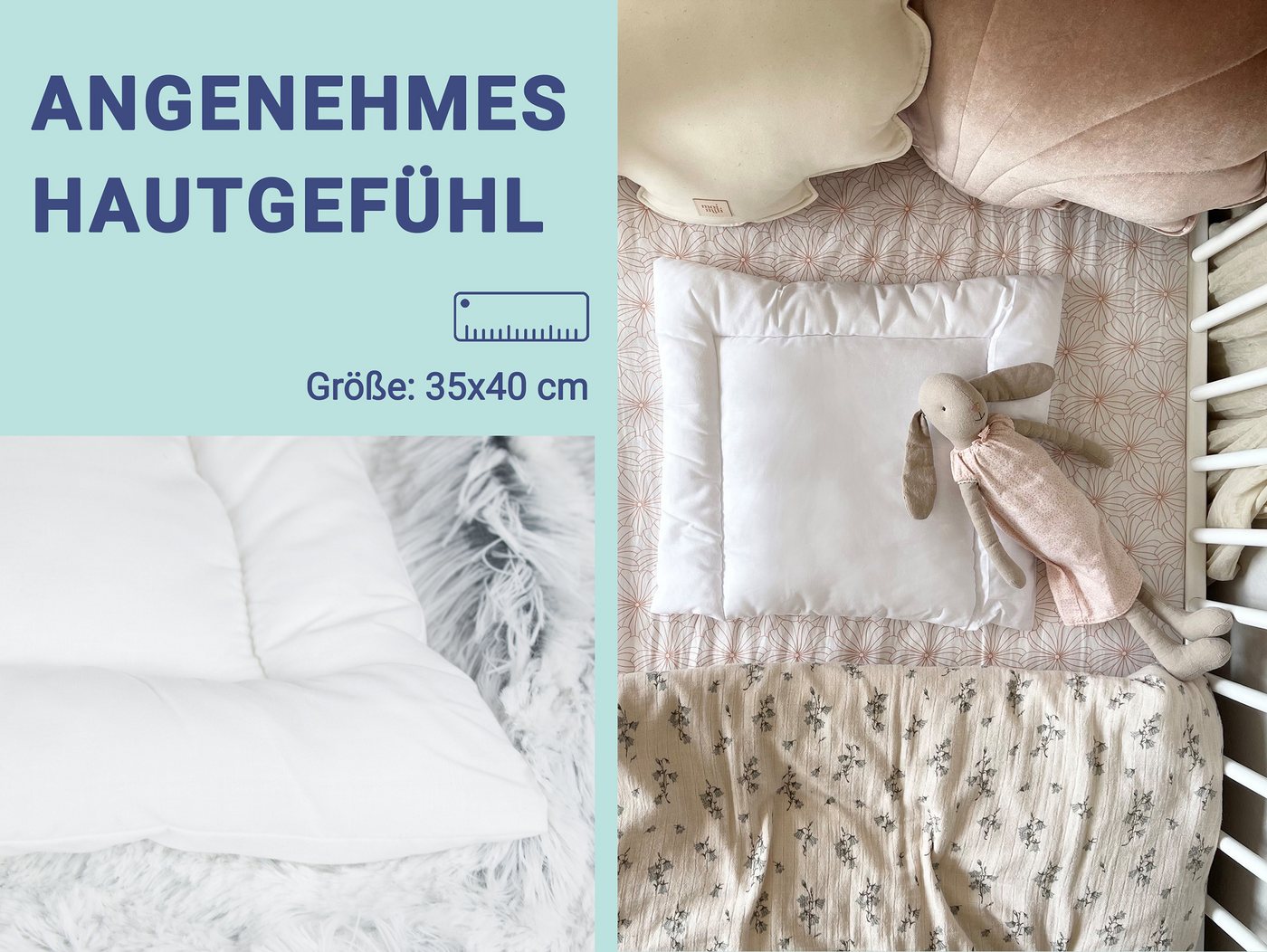ZOLLNER Kopfkissen, Füllung: 100% Polyester, 35 x 40 cm, 50% Polyester, 50% Baumwolle, speziell für Babys – Bild 3 von 5