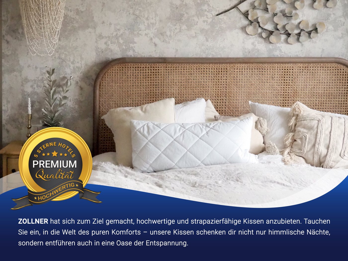 ZOLLNER Kopfkissen, Füllung: 100% Polyester, Seitenschläfer, Bauchschläfer, Rückenschläfer, 40 x 80 cm, 50% Polyester, 50% Baumwolle, vom Hotelwäschespezialiste – Bild 5 von 5