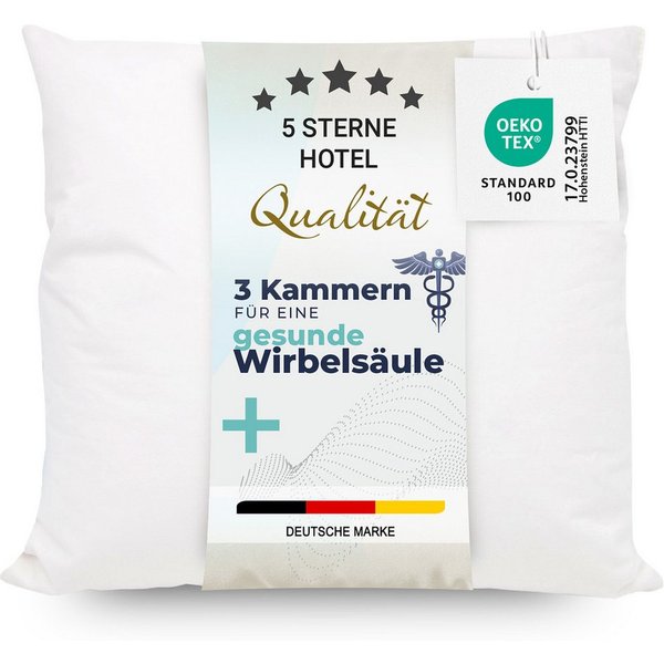 ZOLLNER Kopfkissen, Füllung: 90% Daunen, 10% Federn, Seitenschläfer, Rückenschläfer, 40 x 40 cm, 100% Baumwolle, vom Hotelwäschespezialisten