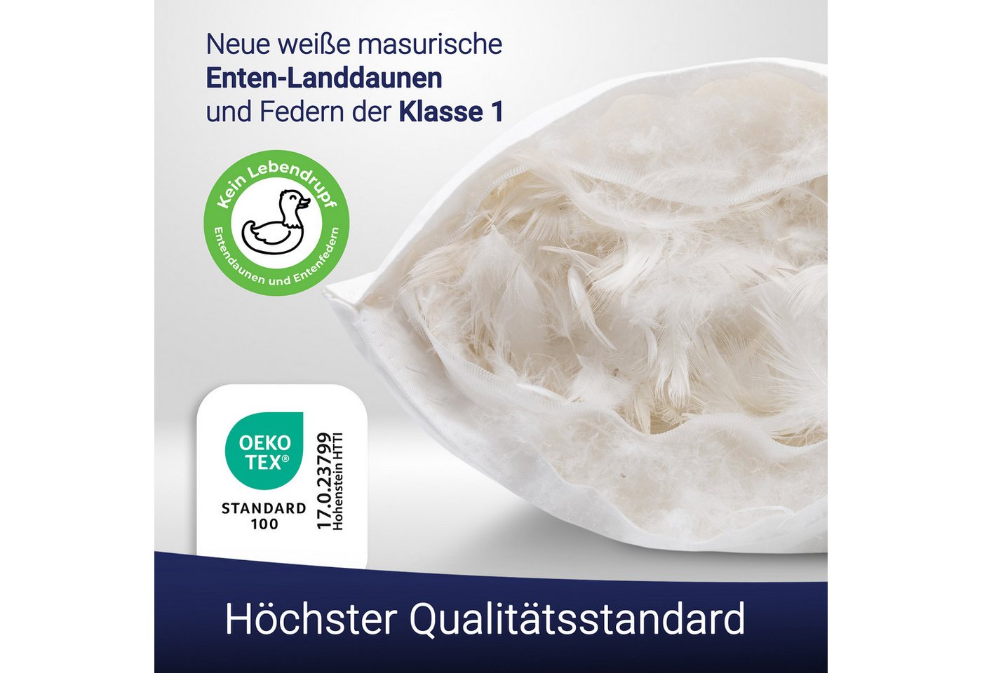 ZOLLNER Kopfkissen, Füllung: 90% Daunen, 10% Federn, Seitenschläfer, Rückenschläfer, 40 x 40 cm, 100% Baumwolle, vom Hotelwäschespezialisten – Bild 5 von 5