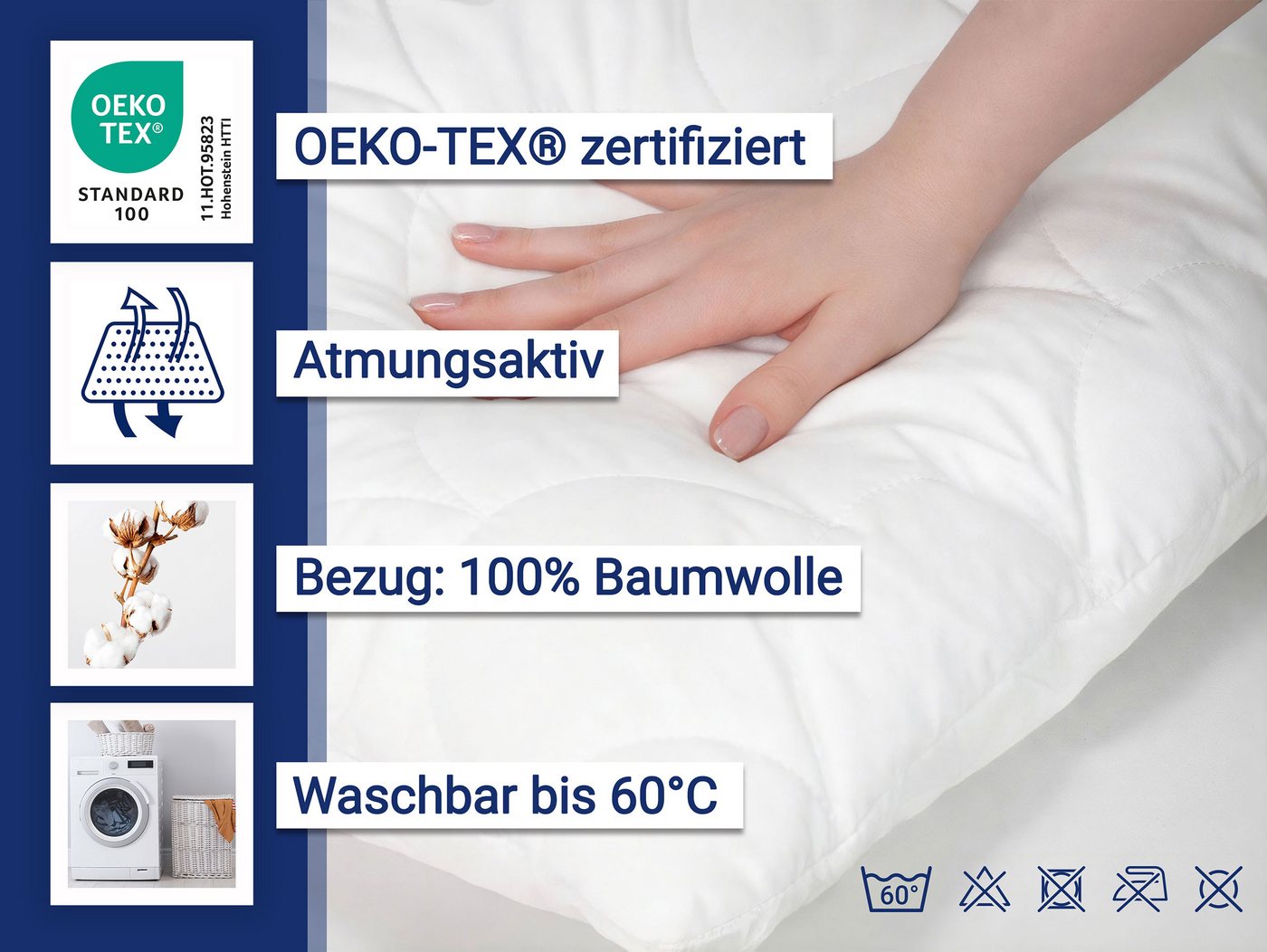 ZOLLNER Kopfkissen, Füllung: 100% Hochbauschpolyester, Bauch-, Seiten-, Rückenschläfer, 60 x 80 cm, 100% Baumwolle, vom Hotelwäschespezialisten – Bild 3 von 5