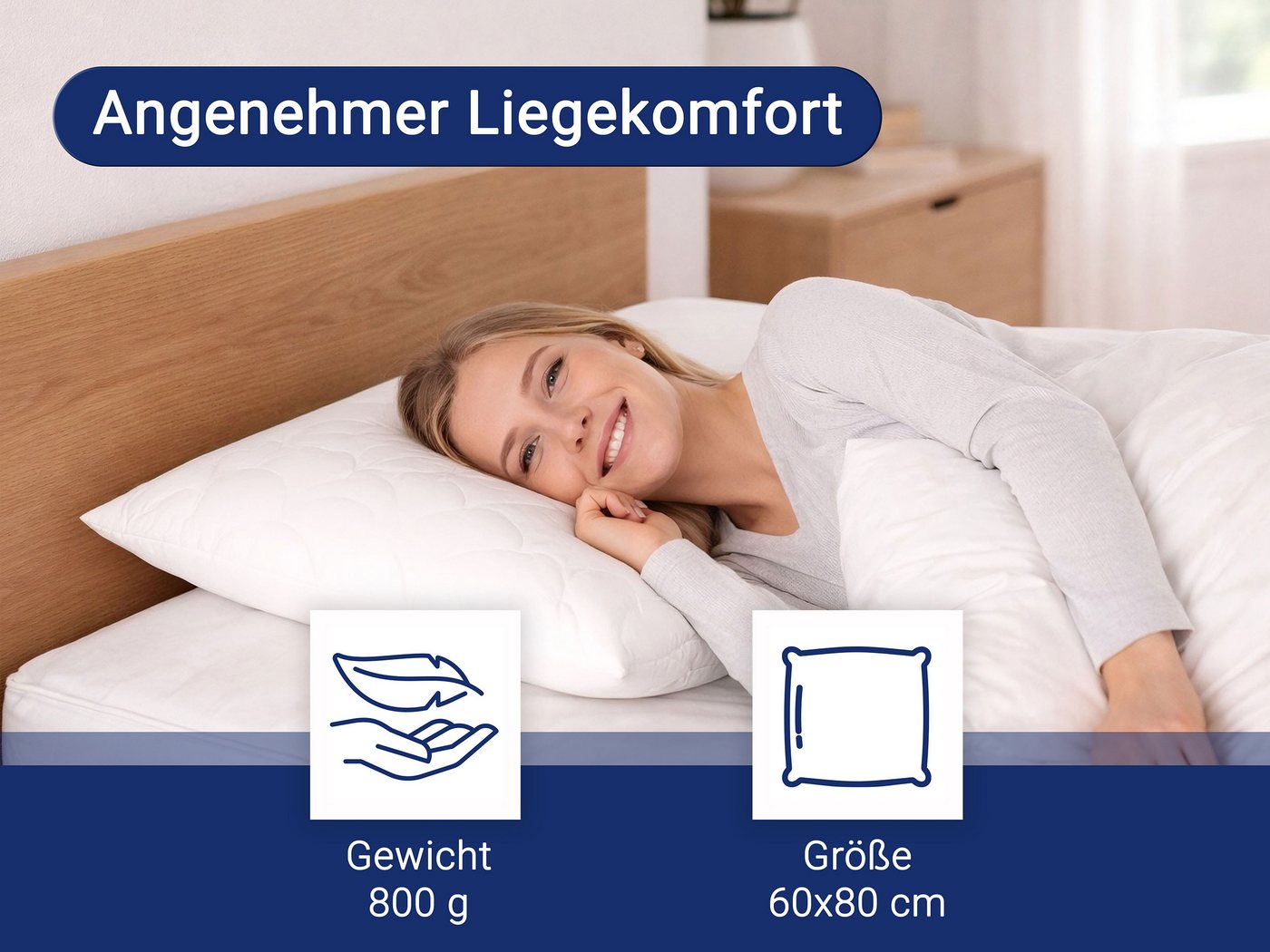 ZOLLNER Kopfkissen, Füllung: 100% Hochbauschpolyester, Bauch-, Seiten-, Rückenschläfer, 60 x 80 cm, 100% Baumwolle, vom Hotelwäschespezialisten – Bild 4 von 5