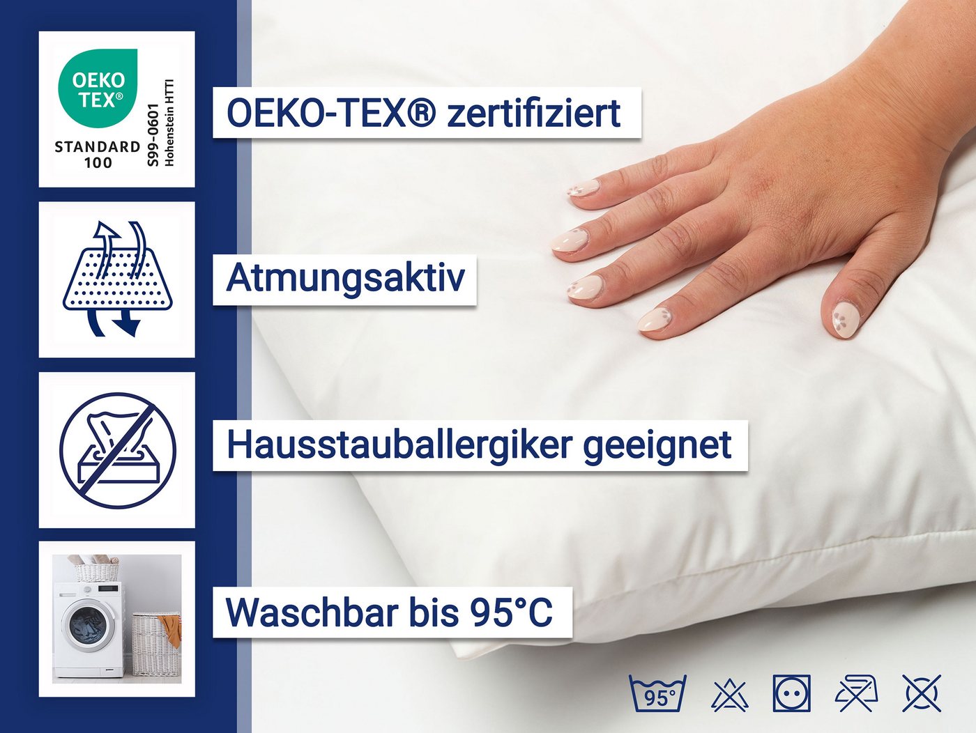 ZOLLNER Kopfkissen, Füllung: 85% Federn, 15% Daunen, Bauch-, Seiten-, Rückenschläfer, Set, 40 x 60 cm, 65% Polyester, 35% Baumwolle, vom Hotelwäschespezialisten – Bild 3 von 5