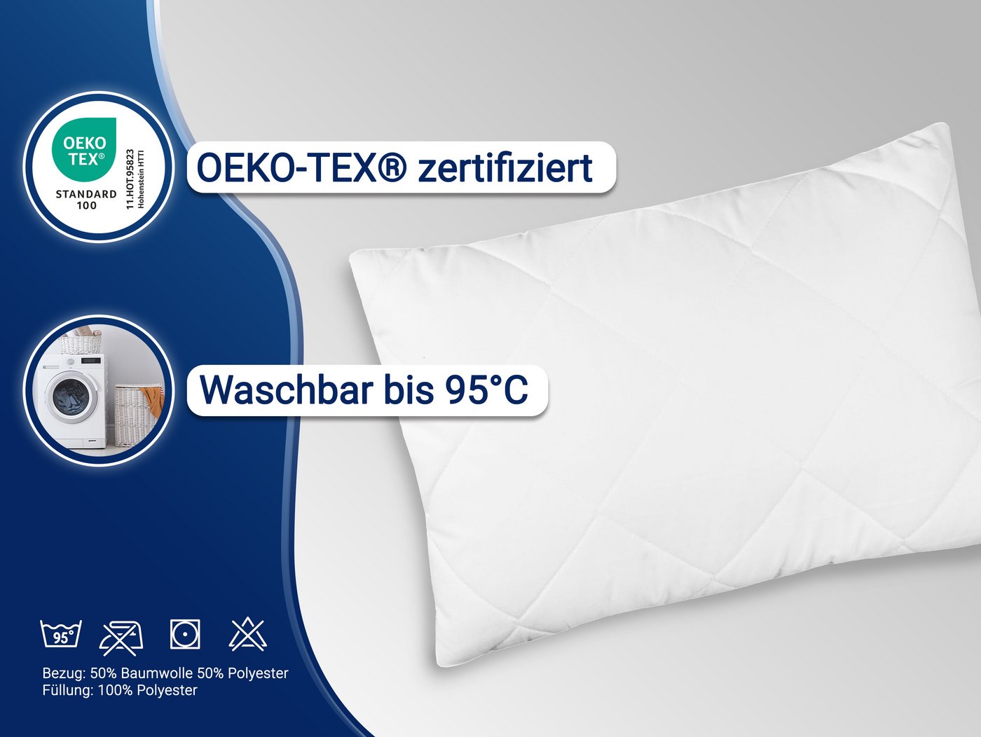 ZOLLNER Kopfkissen, Füllung: 100% Silikonisierte Polyesterhohlfaserbällchen, Spar-Set, 30 x 40 cm, 50% Polyester, 50% Baumwolle, vom Hotelwäschespezialisten – Bild 3 von 5